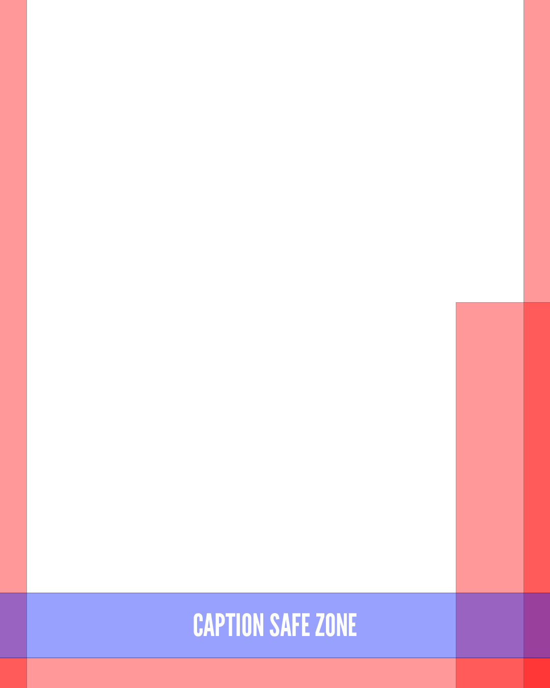 4:5 safe zone overlay — red bands along both edges and the bottom, a red action rail on the right, blue caption band near the bottom